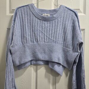 Urban Outfitters Sweater Cropped Cable Bell Sleeves Large Blue Soft Fairy Y2K